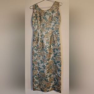 Metallic woven sleeveless 3/4 length vintage cocktail dress